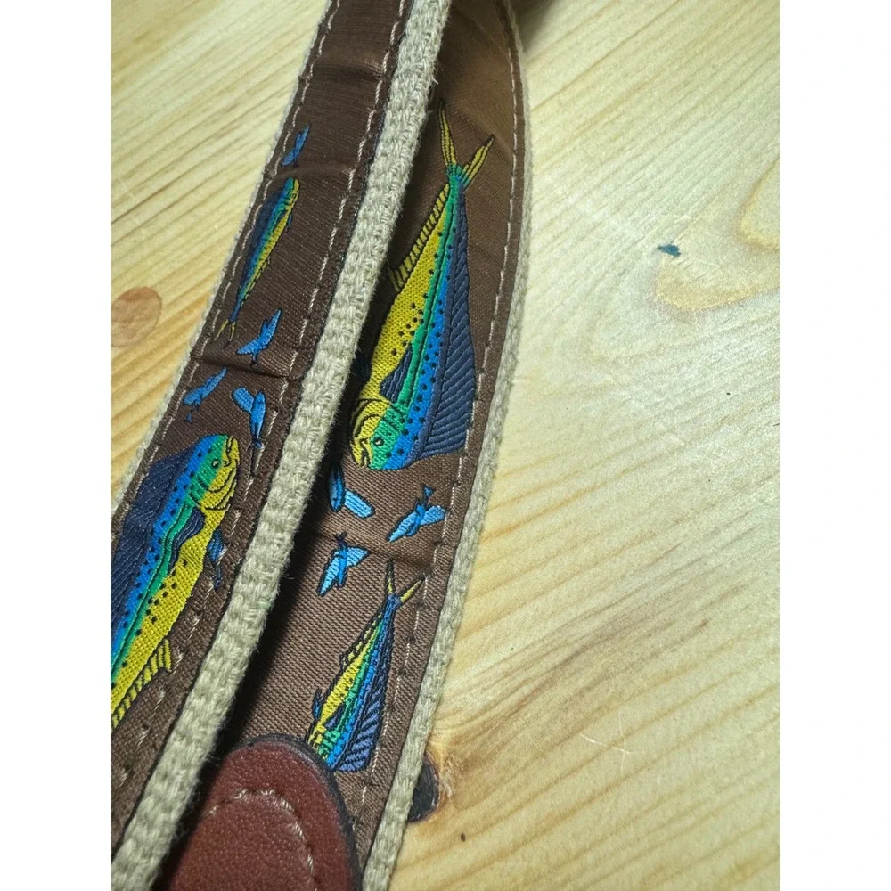Zep-Pro Mens Mahi Mahi Dolphin Embroidery Leather Canvas Braided Rope Belt Sz 46